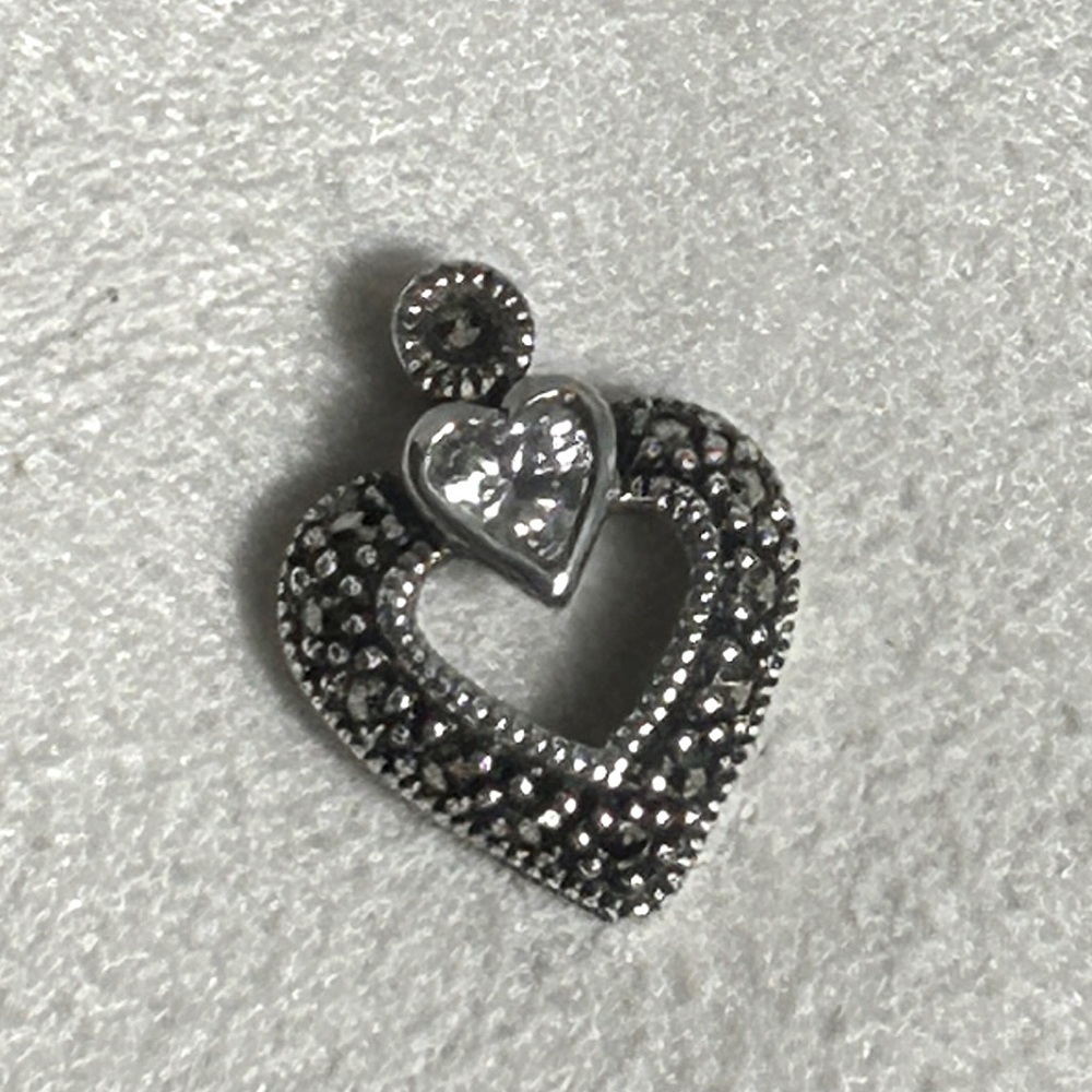 Sterling Silver Crystal Heart Pendant J / J Signed 3/4